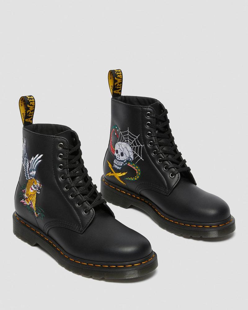 Black Women's Dr Martens 1460 Souvenir Embroidered Leather Ankle Boots | CA 20LIS